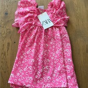 Zara Vibrant Pink Dress with White Floral Design